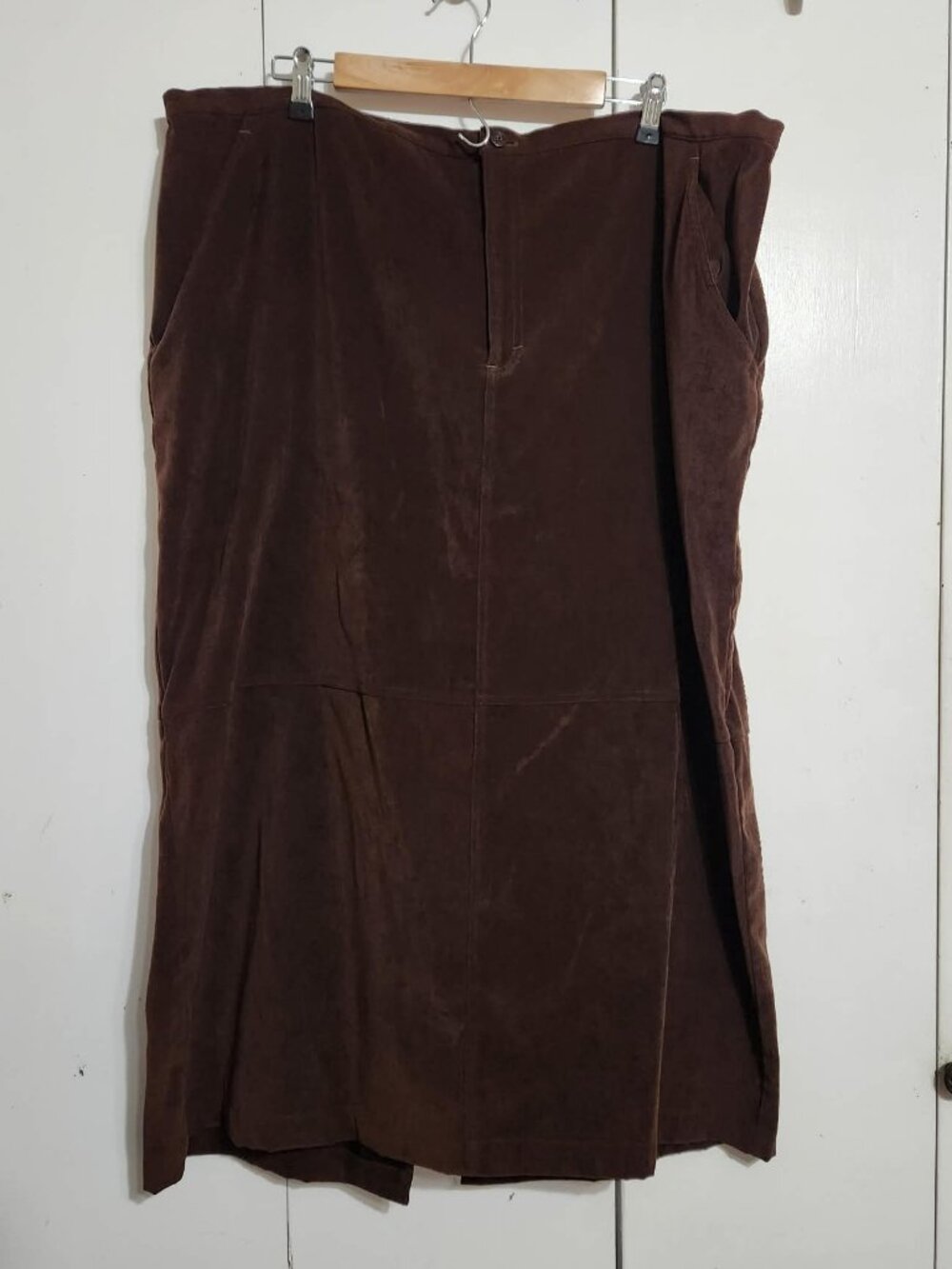 White Stag Vintage Brown Faux Suede Maxi Skirt 22W Back Slit Pockets Stretch